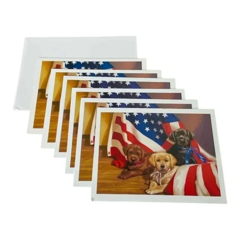 Wild Wings Jim Lamb American Puppy Dogs Patriotic Blank Note Cards Lot Vintage